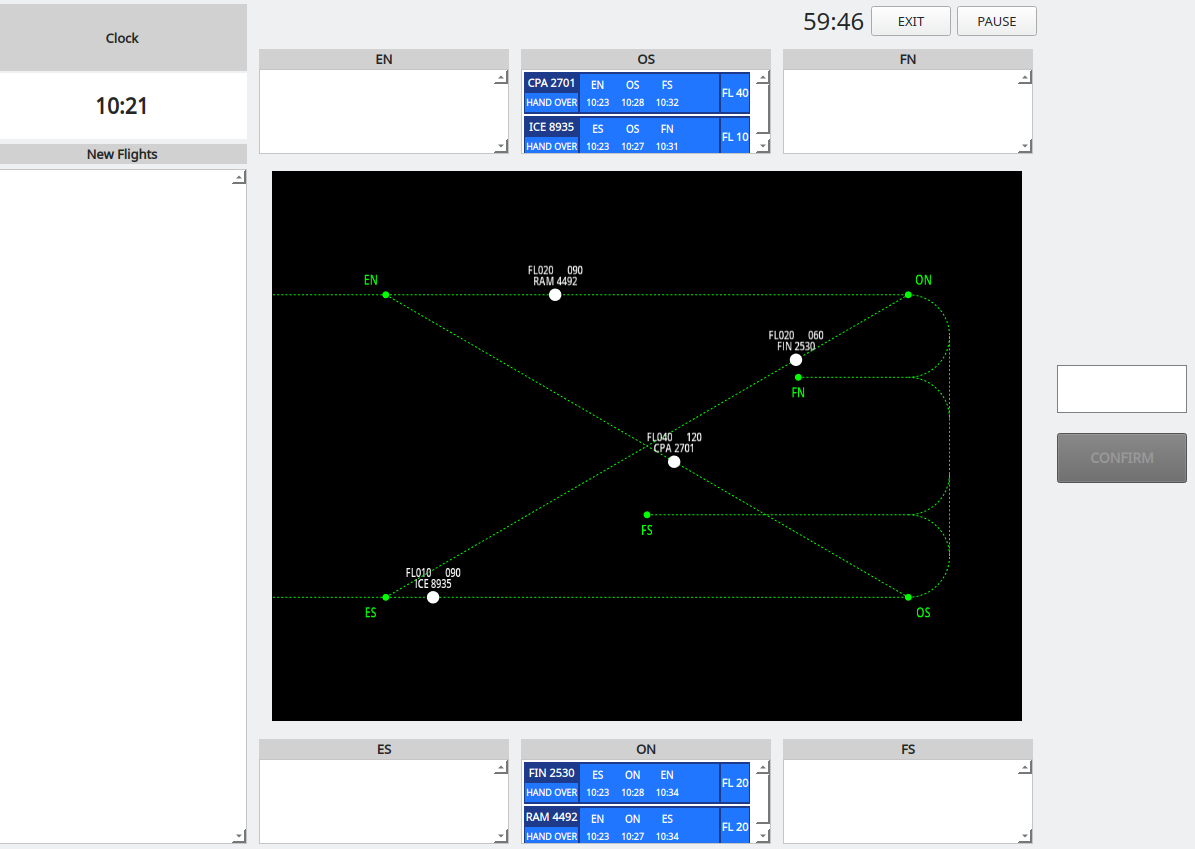 Multi Pass module in-game screenshot showing aircraft waypoints and flight strips